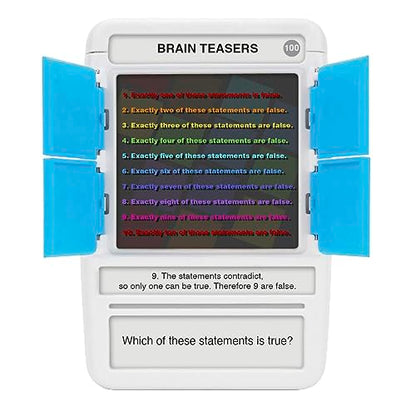 Brain Teasers Travel Game - Solve 100 Puzzles | Flash Cards with Slide Reveal Case | Card Game, Gift, Stocking Stuffer | Hours of Fun for Kids and Adults | Age 6+ - style: Brain Teasers