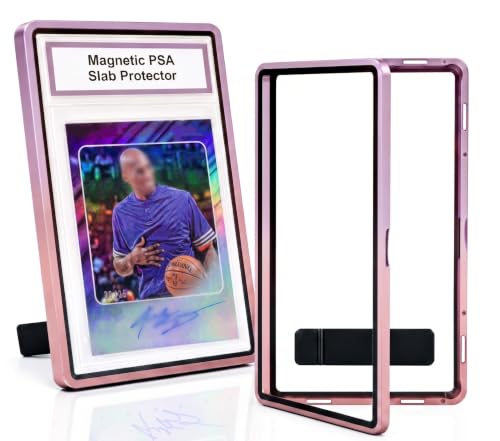 PSA Slab Case with Stand for Collectors - Premium Display & Storage Fits for 35PT PSA, CGC, CSG Cards, Heavy Duty Tempered Glass & Aluminum, Secure 9-Point Magnetic Lock, Waterproof Protector - color: Pink-purple Gradient