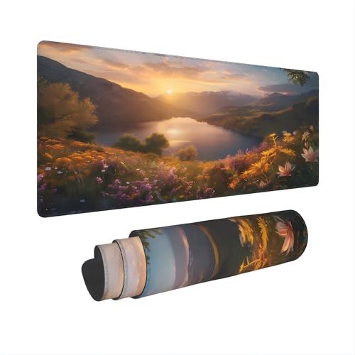 XXL Gaming Mouse Pad 35.4x15.7 inch, Quiet Mountain Lake Landscape Theme Desk Mat,Large Beautiful Flower Scene Mousepad (Alpine Lake) - color: Alpine lake