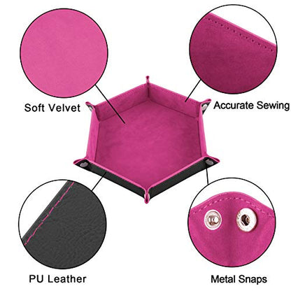 SIQUK 4 Pieces Dice Tray Hexagon Dice Rolling Holder Folding PU Leather Dice Trays for Dice Games Like RPG, DND and Other Table Games (Cyan, Pink, Violet and Black) - color: Cyan, Pink, Violet and Black