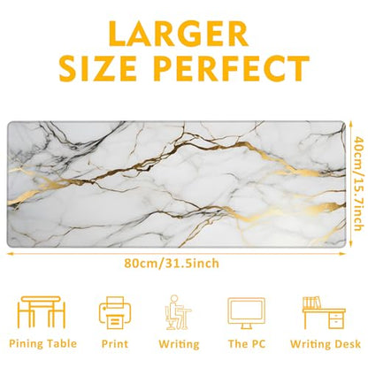Desk Mat,Gold Line Marble Gaming Mouse Pad,31.5""X15.7"" Large Desk Pad with Stitched Edge Non-Slip Base Keyboard Big Mouse Pad for Office Home Work Gaming-White, WDQ-D02 - color: Marble Granite with Gold Texture