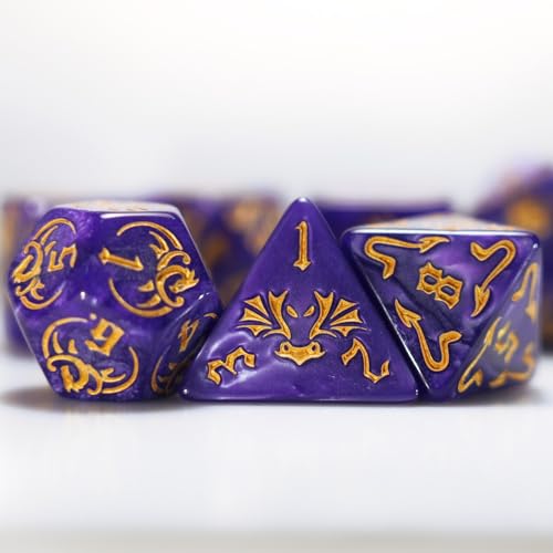 dice Set for Dungeon and Dragons D&D MTG 7-Die RPG Polyhedral Dice，D20 D12 D10 D8 D6 D4 D% (Purple) - color: Purple