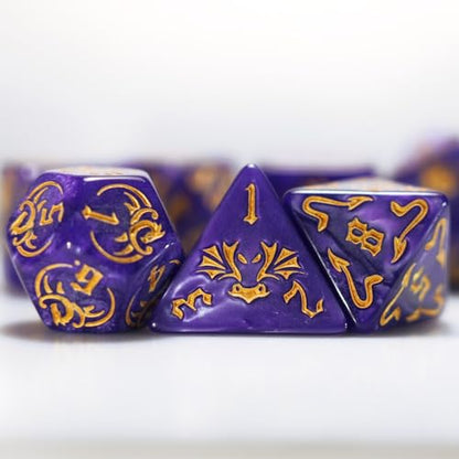 dice Set for Dungeon and Dragons D&D MTG 7-Die RPG Polyhedral Dice，D20 D12 D10 D8 D6 D4 D% (Purple) - color: Purple