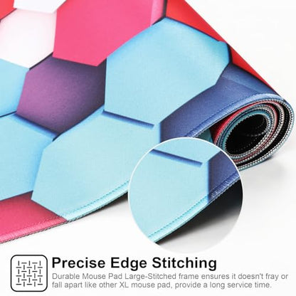 Large Gaming Mouse Pad with Stitched Edges,[35.4x15.7In] Extended Mouse Pad with Non-Slip Natural Rubber Base for Gamer/Desktop/Office/Home-90x40 Geometry - color: 90x40 Geometry