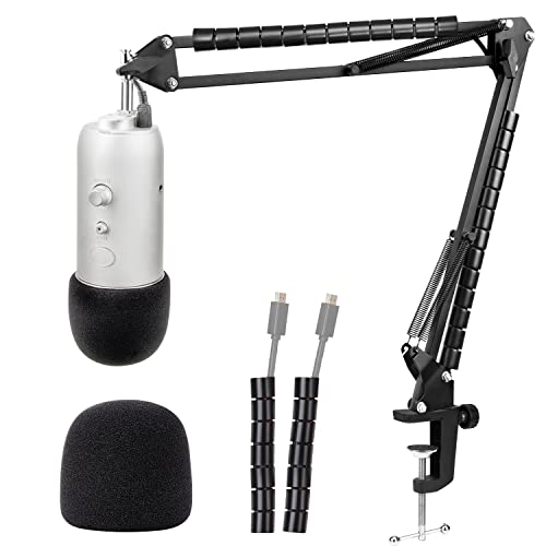 Blue Yeti Mic Stand with Foam Cover Windscreen - Microphone Boom Arm Stand with Pop Filter Compatible with Yeti and Yeti Pro by YOUSHARES - color: Blue Yeti Mic Arm