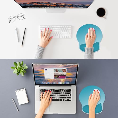 ITNRSIIET Ergonomic Mouse Pad with Wider Memory Foam Wrist Rest +17%, Curved Cushion Reduces Pressure 20%, Pain Relief, Non-Slip, Smooth, Cute Color Desk Accessory, 9.85 x 9 inch, Ombre Blue Gradient - color: Ombre Blue Gradient