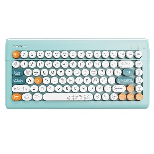 Wireless Bluetooth Keyboard for iPads Tablet Mac PC Laptop Desktop Smart Phone,Cute Typewriter Style Computer Keyboards with Round Raised Keycaps,Mini iPad Keyboard for Kids Girl Women-Blue Colorful - color: K02 Dark Blue