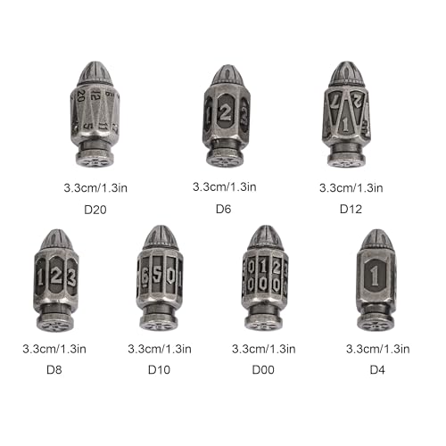 UDIXI Metal DND Bullet Dice Set, 7PCS D&D Bullet Polyhedral Dice Set Nickel | Cool Design, Magazines Container and PU Leather Bag, for Dungeons and Dragons Role Playing Games and Tabletop Games RPG - color: Silver