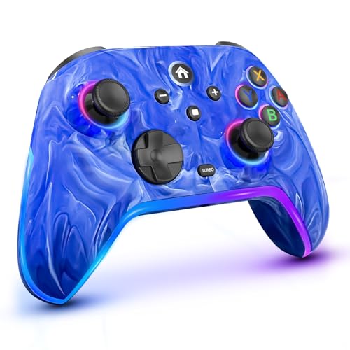 Wireless Switch Controllers for Nintendo Switch/Lite/OLED/Switch 2, 1200mAh Rechargeable Pro Controller, 10 Colors LED Light up, Switch Turbo Remote with Vibration/Motion Control/Turbo/Gyro/Wake up - color: Deep Blue
