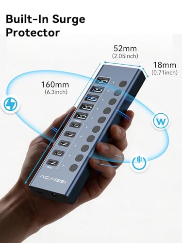 ACASIS 10 Ports Powered USB 3.2 Hub (5 USB-A 3.2 +5 USB-C 3.2), 10Gbps | Individual On/Off Switch for Each Port • Aluminum Housing • Better Heat Dissipation • Plug & Play • 48W Power Adapter - size: 10 Ports