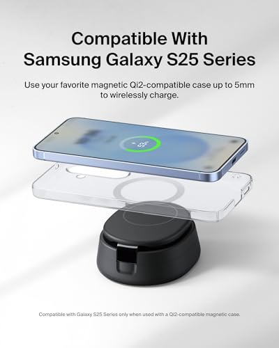Belkin Qi2 15W Magnetic Wireless Charging Station, 2-in-1 Phone Stand | MagSafe compatible, iPhone 17/16/15, Apple Watch, AirPods, Pixel 10, portable charger stand, 30W adapter - color: Black, style: 2 in 1