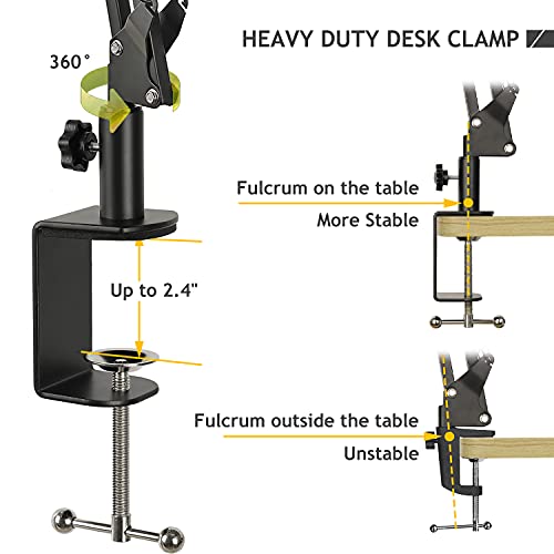 Audio Technica AT2020 Mic Stand, AT2020 Mic Boom Arm Suspension Scissor Stand with Shock Mount, Pop Filter, Upgraded Heavy Duty Clamp for AT2020 AT2020USB+ AT2035 Condenser Studio Mic