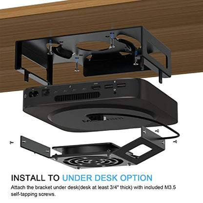 Mac mini Cooling Fan Mount, IFCASE Behind Monitor, Under Desk, Wall Mount Cooling Fan Stand for Mac mini 2010 to 2023 M2 Compatible VESA Holder with Anti-Scratch Pad (Black) - color: Black