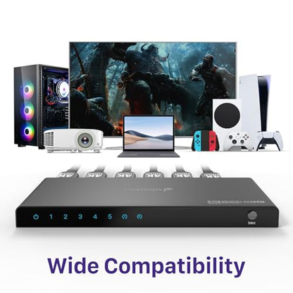 Fosmon 5-Port HDMI 4K Switch with Remote, Support 4K@60Hz HDCP 2.2 High Speed 18Gbps 5 in 1 Out Auto-Switching 5x1 HDMI 2.0 Switcher Splitter Hub Compatible with PS5, Xbox X, Apple TV - style: 4K HDMI Switch 5 In 1 Out