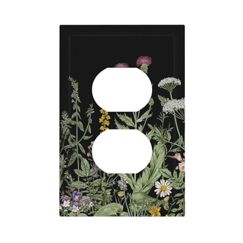 Decorative Outlet Covers Vintage Floral with Thistle, Daisy and Sage Green Leaves 1 Gang Duplex Light Switch Cover Plate Unique Wall Plates Switch Plate Cover Botanical for Kitchen Home Decor - color: Wildflowers, size: 1 Gang Duplex