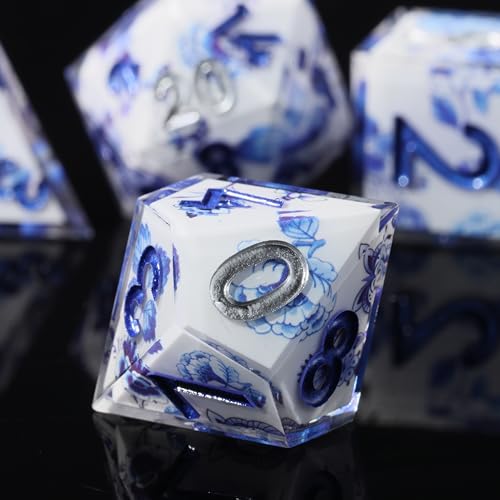 DND Resin Sharp Edge Polyhedral Dice Set,for Dungeons and Dragons RPG MTG Table Games,7 Pcs Handmade Porcelain Dice Set - color: Ceramic Dream