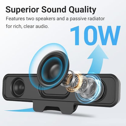 INGA Computer Speakers, USB Plug and Play Desktop Speakers, Wired Computer Soundbar for Gaming/Meetings, Easily Clamps to Monitor, Compatible with PC, MAC, Laptop 10 W - size: Speaker