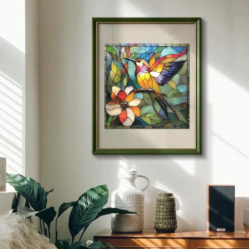 Qiuenisray Wooden Puzzle 200 Piece, Stained Glass Hummingbird Jigsaw Puzzle | Wood Puzzle for Adults Mom Grandmother, FSC Certified Unique Animal Shape Wood Puzzles, Bird Jigsaw Puzzles 11.2x11.2 in - color: Flower Bird, size: 200pcs