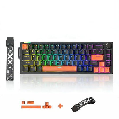 x FURYCUBE 68% Mechanical Gaming Keyboard with RGB Backlit, Wired Keyboard Volume Knob Gasket Mount with PBT Keycaps,Pre-lubed Linear Switches, Hot-Swap Creamy Keyboard, for FPS Games - color: Black+Orange