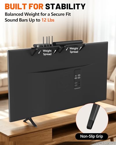 No Drilling Soundbar Mount, TV Top Shelf Fits Most Soundbars up to 12 lbs, Universal Monitor Shelf-Sound Bar Mounts, Sound Bar Shelfs Above TV for Flat Screen TVs,No TVs Disassembly, 23.6x4.4inch
