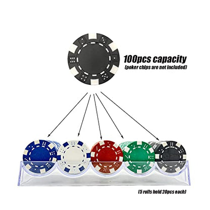 SEETOOOGAMES Poker Chip Tray Rack - Clear Acrylic Casino Chip Holder - Chips Storage Display Case for Texas Hold'em, Blackjack, Gambling, Poker Clubs, Parties or Home Casino Nights - 10 Pack - style: 10pieces-no lid