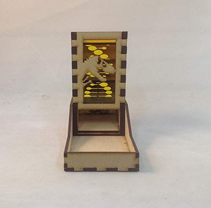 T Rex Fossil Mini Dice Tower v1 Yellow Acrylic Window Laser Cut MDF Unique Gift