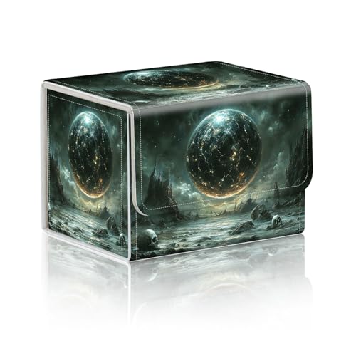 Trading Card Storage Box, Holds 100+ for MTG Cards, PU Leather with Magnetic Closure, Dark Planet Skull Landscape Durable Deck Box for Magic the Gathering, Trading Card Games - color: Dark Planet Skull Landscape