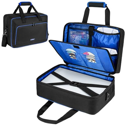 Carrying Case Compatible with PS5/PS5 Pro/PS4,17 Pockets Travel Storage Bag with Thick Padding Compatible with Playstation 5/PS5 Digital Edition,Controller,Game Discs,Charger & Accessories,Black,Blue | 17 Pockets Protective Storage Bag Compatible with Pla