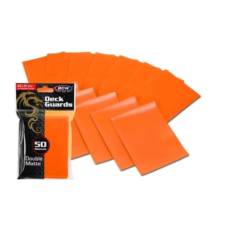 BCW Deck Guard - Double Matte Orange Card Sleeves | Acid-Free, Archival-Safe, No PVC | Anti-Glare Matte Finish | Fits Standard 2½" x 3½" Game Cards | Durable Deck Protector Sleeves | 50 Ct - color: Orange