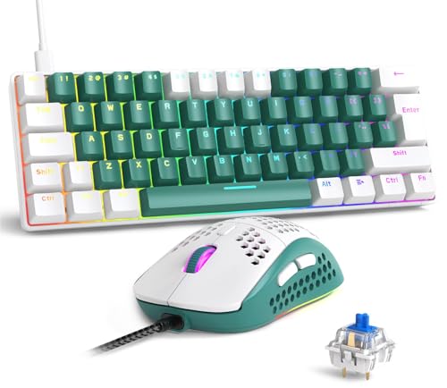 RK-T60 Wired 60% TKL Mechanical Gaming Keyboard Led Rainbow Backlight Ultra-Compact NKRO Linear Red Switch ABS Keycap RGB Honeycomb Mice Coiled Aviator Cable for Windows Laptop PS4/PC/WIN Gamer - color: Green/Blue Switch