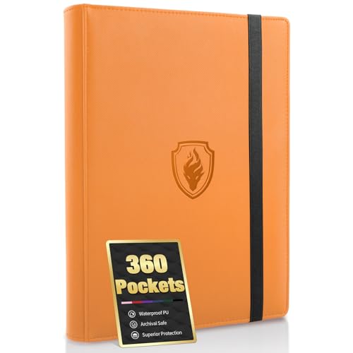 Premium 9 Pocket Card Binder for 360 Cards, Fabmaker PU Cover Trading Card Binder, Sturdy Card Collection Album, Sleek Card Holder Folders for Game Cards & Sports Cards, Orange - color: Orange, size: 360 Pocket