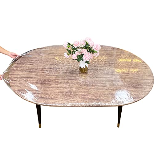 LIBERECOO Clear Oval Fitted Vinyl Tablecloth - Fits 48 x 68 Inch Oval Tables Only, Heavy Duty Elasticized Table Cover Elastic Edged Plastic Tablecloths Protector - size: 68" x 48" (Oval)