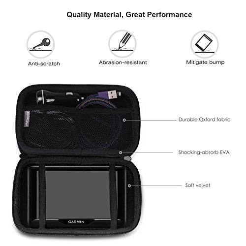 MoKo 5-Inch GPS Carrying Case for Garmin, TomTom & Magellan, Black | Hard Shell Protection, Shock-absorbing Oxford Fabric, Soft Velvet Lining, Mesh Pocket for Accessories - size: 5 Inch