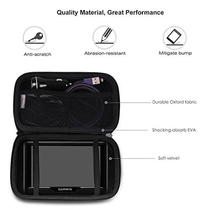 MoKo 5-Inch GPS Carrying Case for Garmin, TomTom & Magellan, Black | Hard Shell Protection, Shock-absorbing Oxford Fabric, Soft Velvet Lining, Mesh Pocket for Accessories - size: 5 Inch