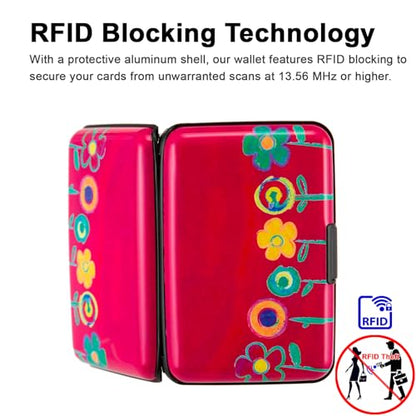 Credit Card Holder, Metal Card Wallet RFID Blocking Mini Slim Aluminum Business Hard Card Case for Women Men (Painting Flowers) - color: Painting Flowers