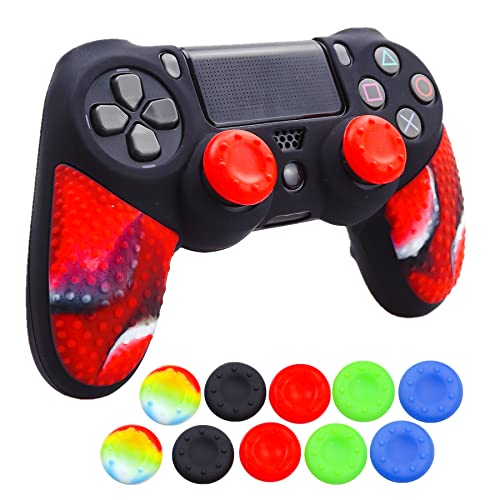Silicone Skin for Ps4 Controller, 1pc Anti-Slip Shell Cover Case with 10 Joystick Grips for Playsation 4/ Slim/Pro Dualshock 4 Controller Wireless Gamepad(PS4 Controller #7) - color: PS4 controller #7