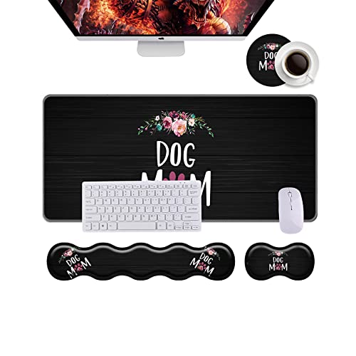 Keyboard Wrist Rest+Mouse Wrist Pad+Desk Pad Set,Memory Foam Ergonomic Easy Typing Pain Relief for Computer Laptop Office Home - Dog Mom Floral - color: Dog Mom Floral