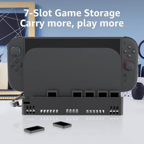 JEMDO Switch 2 Dock Cooling Fan, Dual Fans Silent Cooling Base with 7 Game Card Slots, 3D Printed Design, Front Airflow Heat Dissipation Stand, USB Powered Quiet Cooling for Nintendo Switch 2 Dock