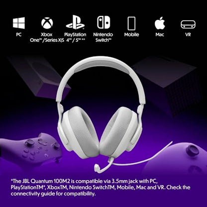 JBL Quantum 100M2 Wired Gaming Headset, Detachable Mic - White | Memory Foam Ear Cushions And 3.5 Mm Jack Work With PC, PlayStation, Xbox, Nintendo Switch For Immersive PC Gaming Sessions - color: White