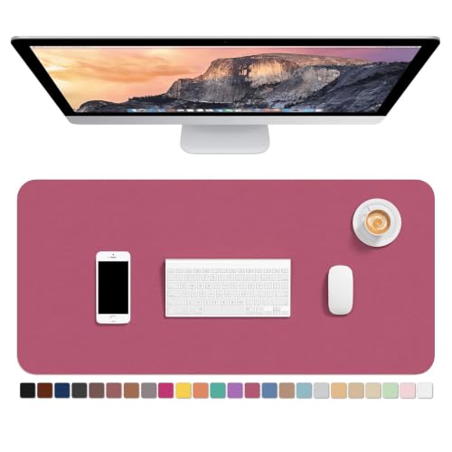Hsurbtra Desk Pad, 30" x 14" PU Leather Desk Mat, XL Extended Mouse Pad, Waterproof Desktop Blotter Protector, Non-Slip Ultra Thin Large Laptop Keyboard Writing Mat for Office Home, Deep Red - color: Deep Red, size: 30" x 14"