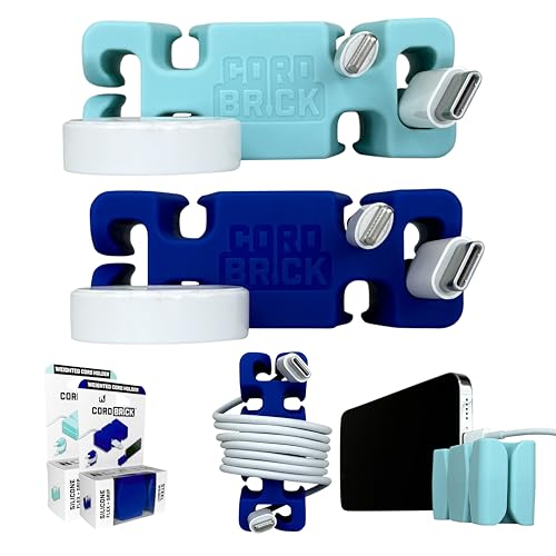 2PK Silicone + Steel Weighted Cord Holders for Nighstand, Cable Wraps for Travel, iPhone Accessories, Small Graduation Gifts for College Students, Guys, Men. Aqua/Blue - color: (E) Blue, size: Aqua and