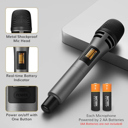 TONOR Wireless Microphone System, 4 * 10-Channel UHF Cordless Handheld Mic Set with Headset/Lavalier Lapel Mics, Bodypack Transmitter, Receiver, 60 m/200ft Range for Karaoke Singing Church PA Speaker - style: 2 Handheld 2 Bodypack Mics