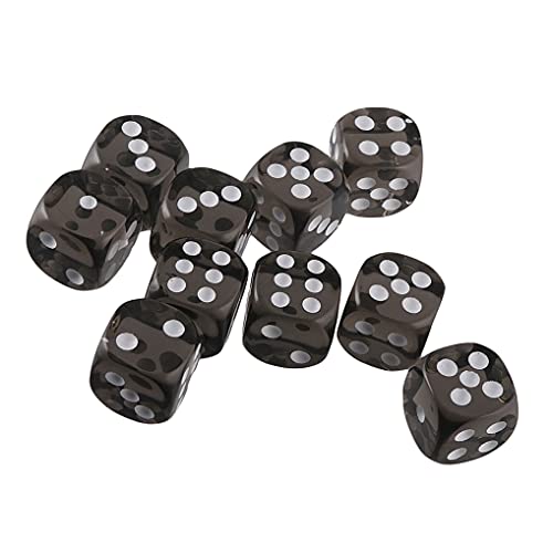 10PCS Polyhedral Dice - D6 Acrylic Dice (16mm) for RPG, MTG, DND, Table Games (Transparent Black) - color: Transparent Black