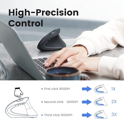 Perixx PERIMICE-813B Bluetooth Vertical Mouse - Wireless 3-in-1 Multi-Device Technology - Travelling Carry Bag - Black - Right Handed - style: Bluetooth