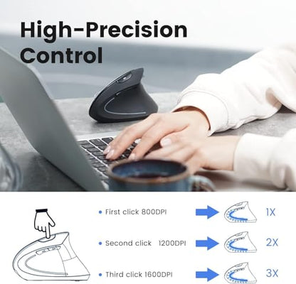 Perixx PERIMICE-813B Bluetooth Vertical Mouse - Wireless 3-in-1 Multi-Device Technology - Travelling Carry Bag - Black - Right Handed - style: Bluetooth