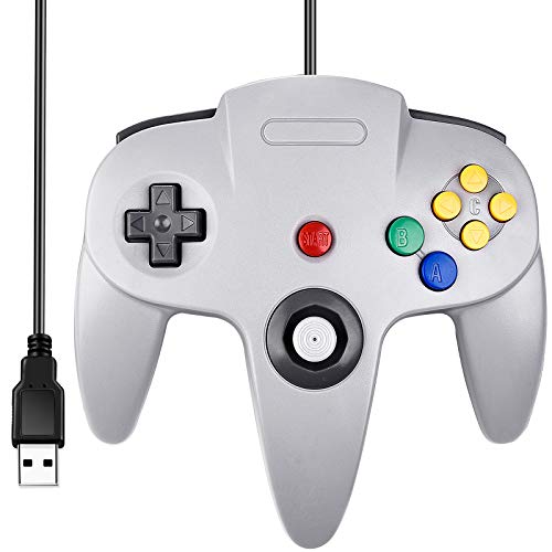 SAFFUN Classic N64 Controller, N64 Wired USB PC Game pad Joystick, N64 Bit USB Wired Game Stick Joy pad Controller for Windows PC MAC Linux Raspberry Pi 3 Sega Genesis Higan (Grey) - color: Wired Gray