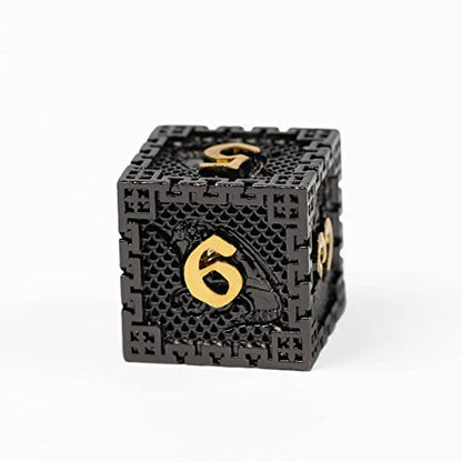 UDIXI 7PCS Metal DND Dice Set Polyhedral D&D Dragon d and d Dice for Role Playing Game and Other RPG Games (Black Golden) - color: Chain Frame-black Golden