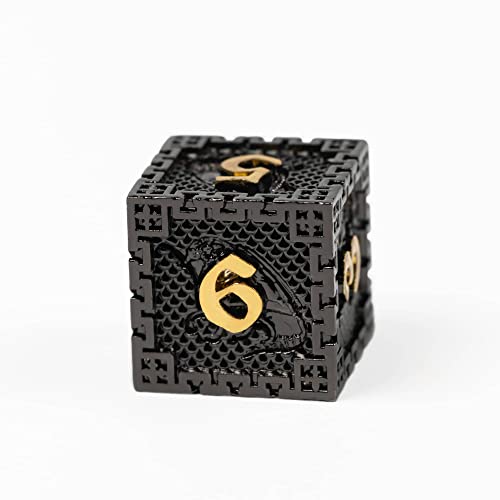UDIXI Metal DND Dice Set Polyhedral D&D Dragon Metal Dice for RPG (Black) | 7-Pieces, Dragon Carved, Chain-edge Design, Metal Gift Box, DM Gift, for Dungeons and Dragons Role Playing Games - color: Chain Frame-black Golden