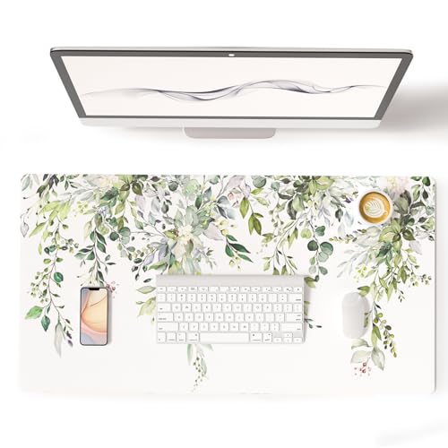 Colorful Star Green Leaves Waterproof Office Desk Mat, 31.5" x 15.7" | Large Non-Slip Gaming Mouse Pad, XXL PC Laptop Protector Pads, PU Leather Desk Writing Pads for Office Home - color: Eucalyptus Leaves, size: 31.5" x 15.7"