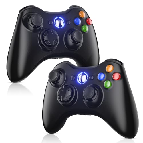 Gamrombo 2 Pack Replacement for Xbox 360 Controller, Wireless Controllers Gamepad Upgraded Joystick Compatible with 360 & Slim, Windows 11/10/8/7 PC Controller - INCOMPATIBLE with Xbox One/Series - color: Black+Black